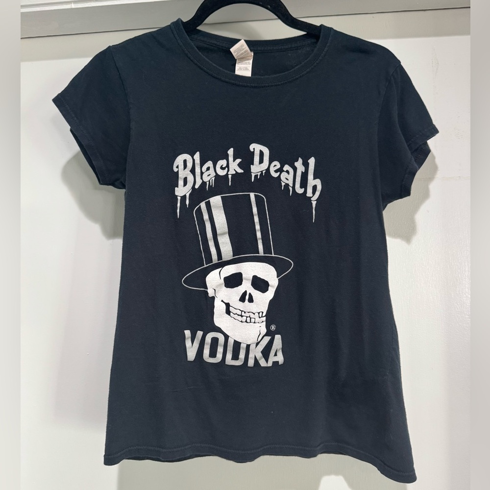 Black Death Vodka T Shirt Vintage Medium Slash Guns N Roses Punk Metal Skull